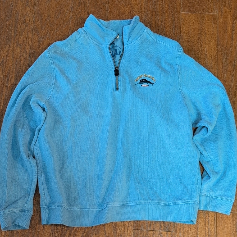 Tommy Bahama Relax Light Blue 100% Cotton Sweatshirt Zip-Up Pullover Men's
